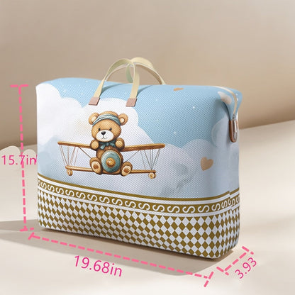 Large Zippered Bedding Storage Bag with Airplane Bear Print, Carry Handles and Exact One-Piece Size Option
