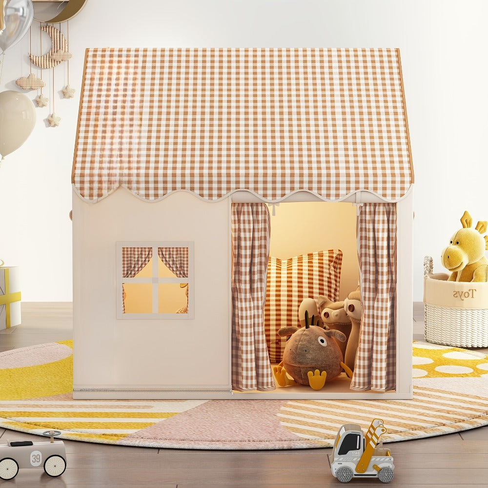 Kids Play Tent Cabin Style for Indoor Outdoor – Checked Polyester Playhouse for Toddlers Ages 2-6, Imaginative Role Play Pretend House | Best Birthday & Holiday Gift for Boys and Girls