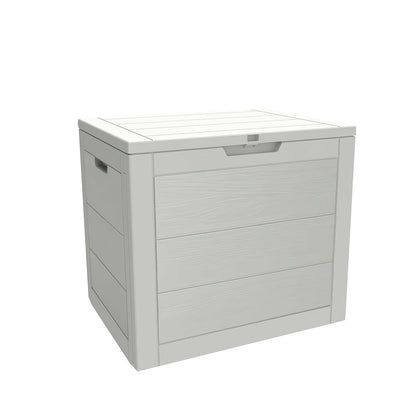35-Gallon Compact Wood-Look Deck Box with Hinged Lid, Side Grips and Three Enhanced Color Options