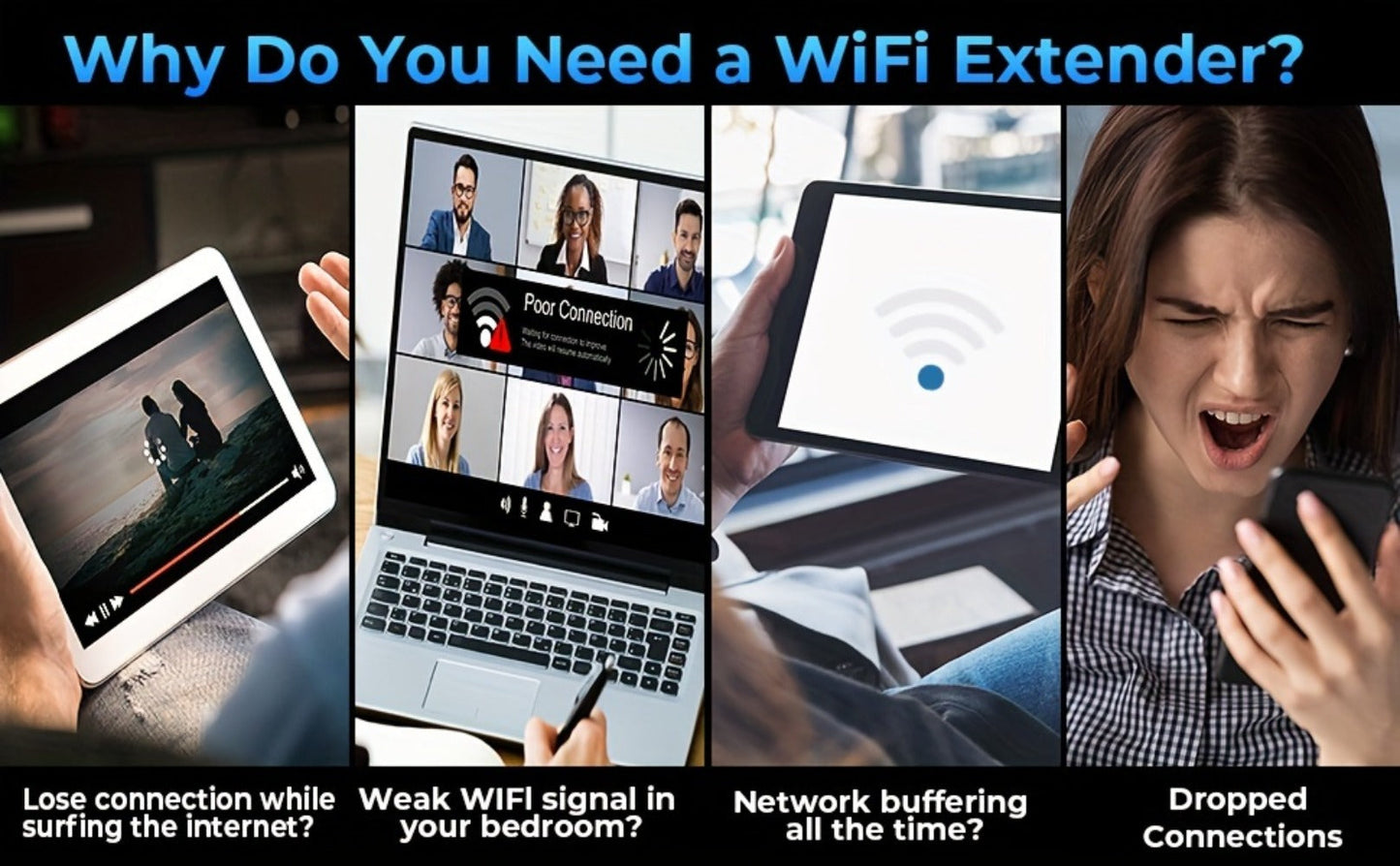 WiFi Range Extender 1200Mbps Dual-Band 2.4/5.8GHz with Four Antennas, WPS Control and Ethernet Port in Black