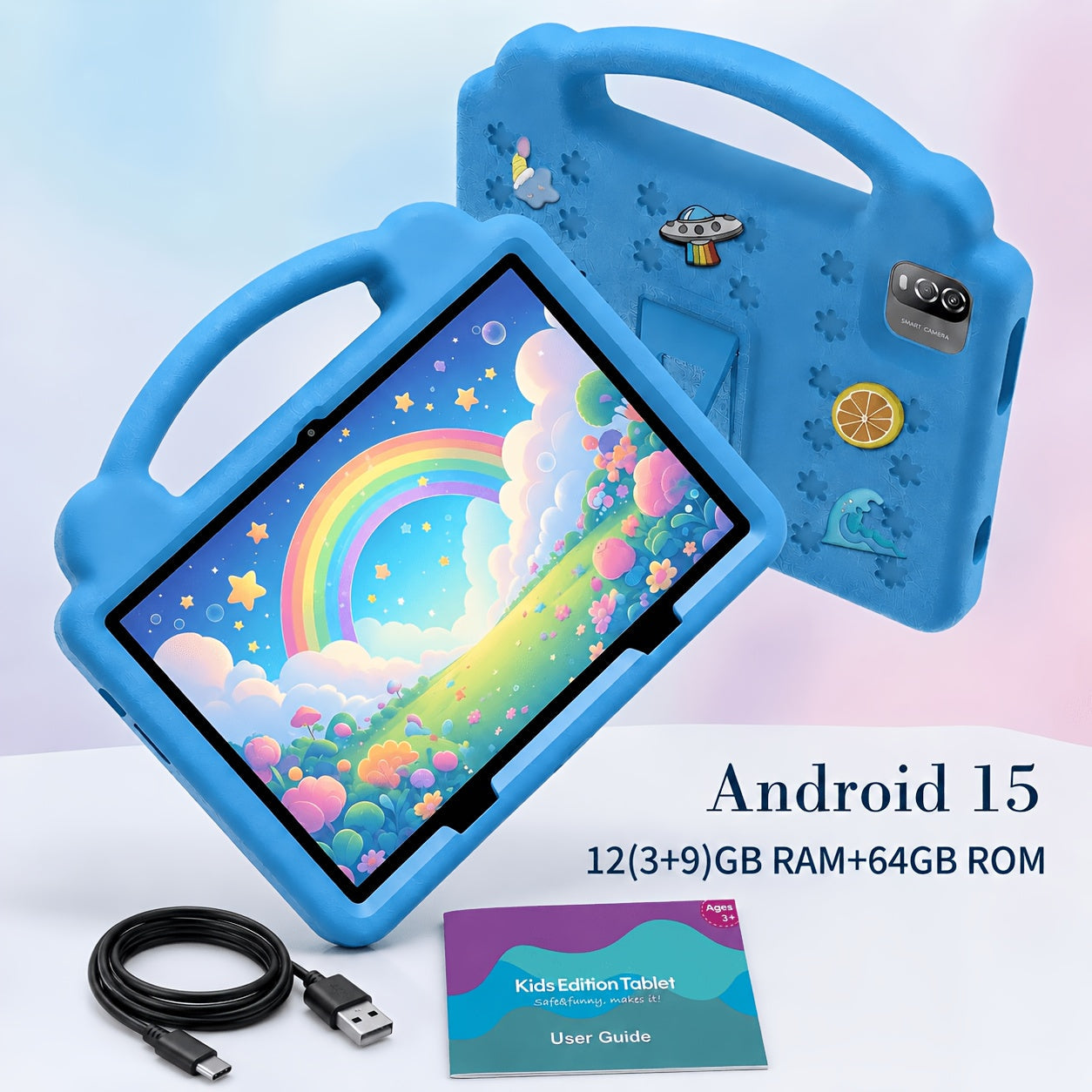 Kids Tablet 10.1 Inch with Android 15, 3GB RAM, 64GB Storage, 1TB Expansion, WiFi 6 and Case