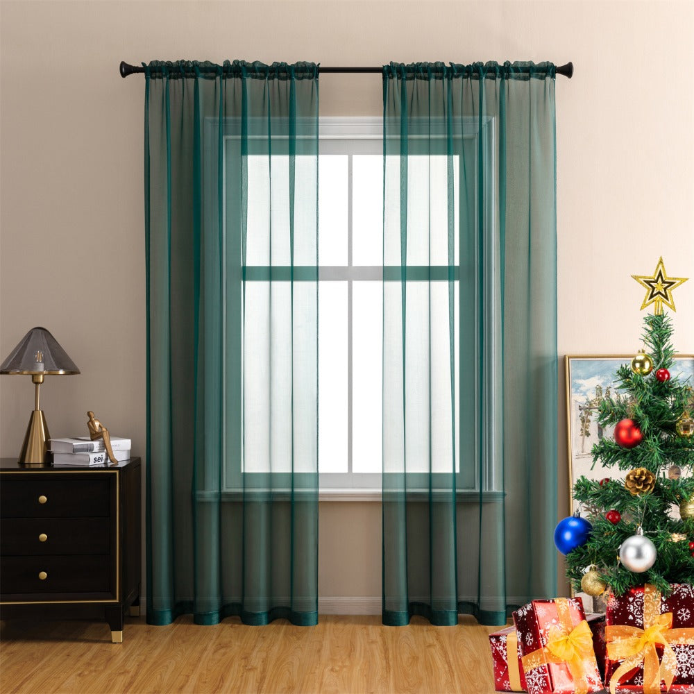 Two-Panel Solid Sheer Curtains with Rod-Pocket Header, Seven Colors and Four Size Configurations