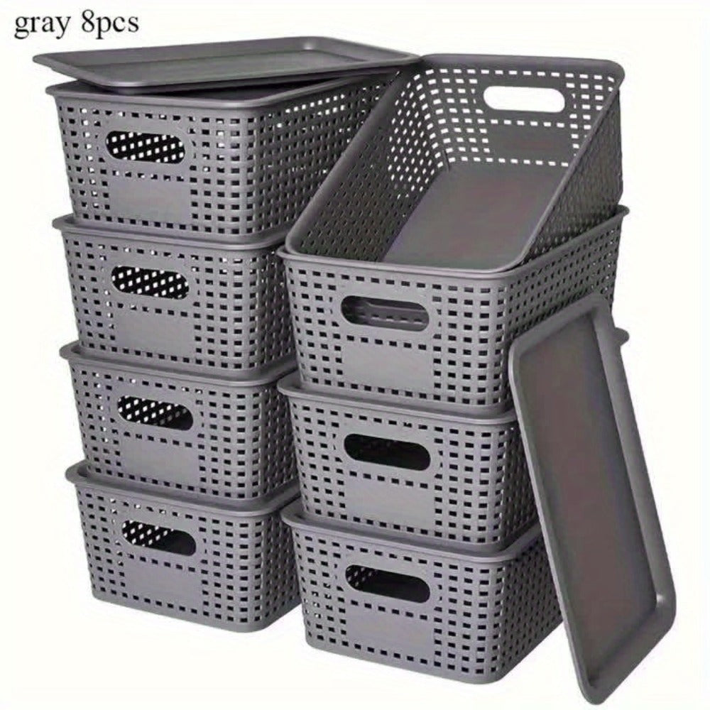 Flip-Top Lid Storage Baskets Set of 8 in White for Desktop, Documents and Shelf Organization