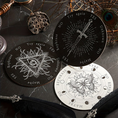 Eight-Piece Wooden Pendulum Board Set with Six-Inch Yes-No Designs for Adult Spiritual Practice and Decor