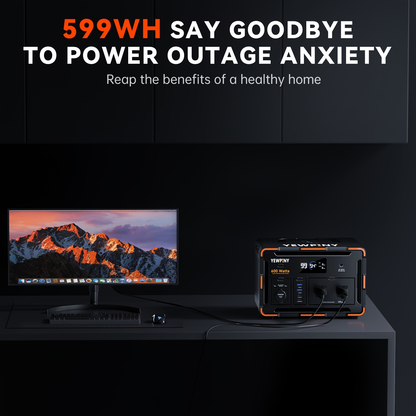 Portable Power Station 259Wh 300W or 599Wh 600W with AC, DC, USB, LiFePO4 Cell Pack and LED Light