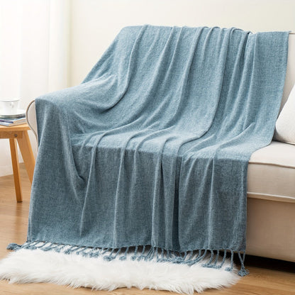 Chenille Fringe Throw Blanket – 180-200gsm Velvety Soft Decorative Throw for Sofa & Couch, Home Decor, 50”×60”, 17 Colors