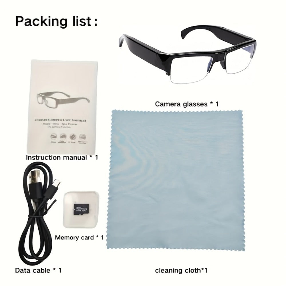 1080p HD Video Glasses 65° Wide Angle - One-Button Sports Camera Glasses, Wearable Body Cam, 120-Min Battery, 32GB & 64GB Options, Driving Cycling Meeting Recording