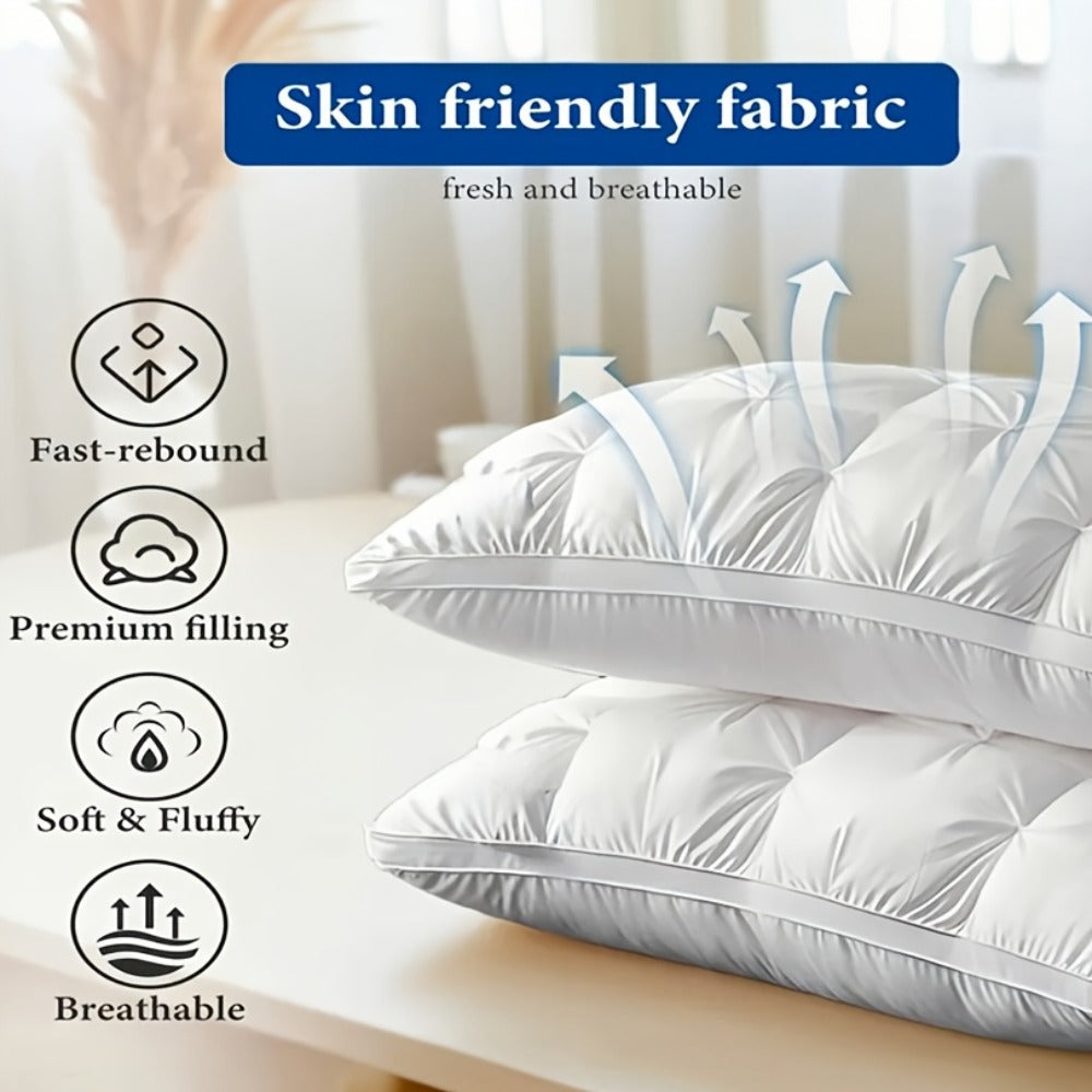 Pillow Set in 2 or 4 Pieces with Quilted Square Profile, Polyester Fill and White or Gray Covers