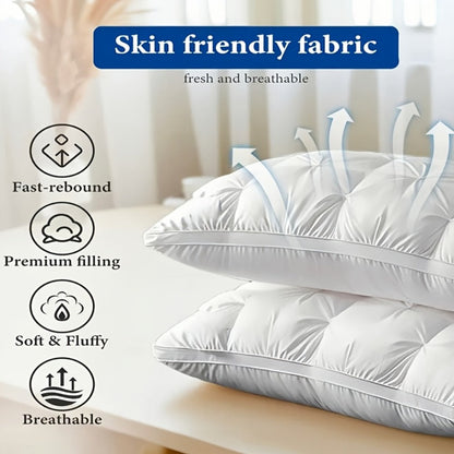 Pillow Set in 2 or 4 Pieces with Quilted Square Profile, Polyester Fill and White or Gray Covers