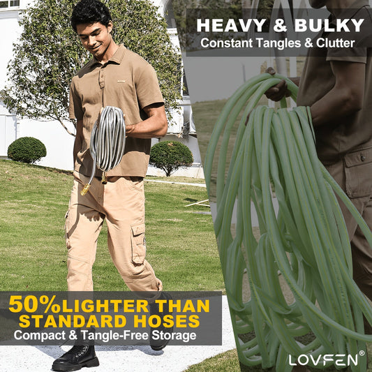 Stainless Steel Metal Garden Hose | Kink-Free, 10-Function Nozzle, Brass Fittings – 10FT to 150FT