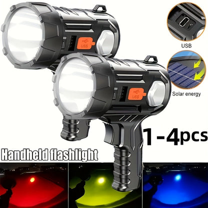 Flashlight Solar and USB Rechargeable Handheld Searchlight with Side Lights in 1, 2 or 4 Packs