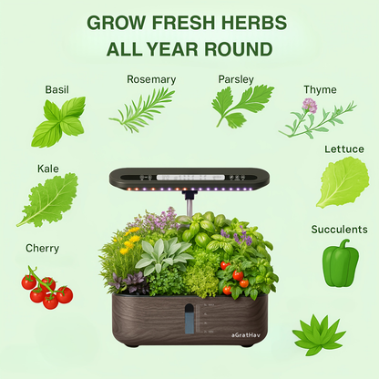 14-Pod Hydroponic Garden Kit with LED Grow Light, Timer, Pump and 1.32 Gallon Tank in Two Finishes