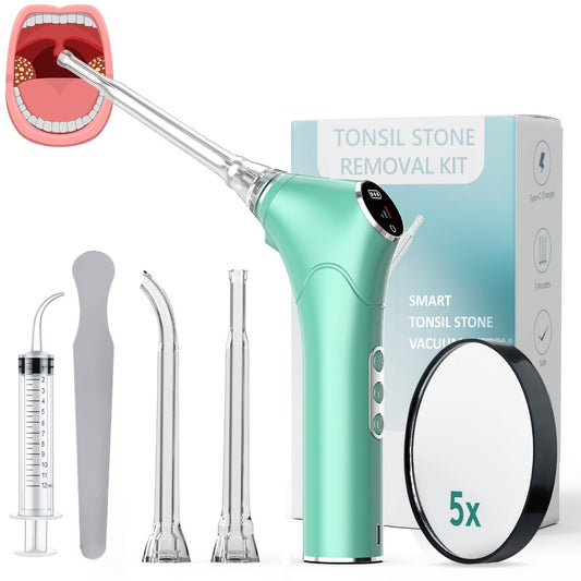 Tonsil Stone Remover Electric Vacuum Kit – Built-In LED Light, 3 Suction Modes & 5X Magnifying Mirror, Oral Irrigator for Safe Effective Tonsil Stone Removal at Home