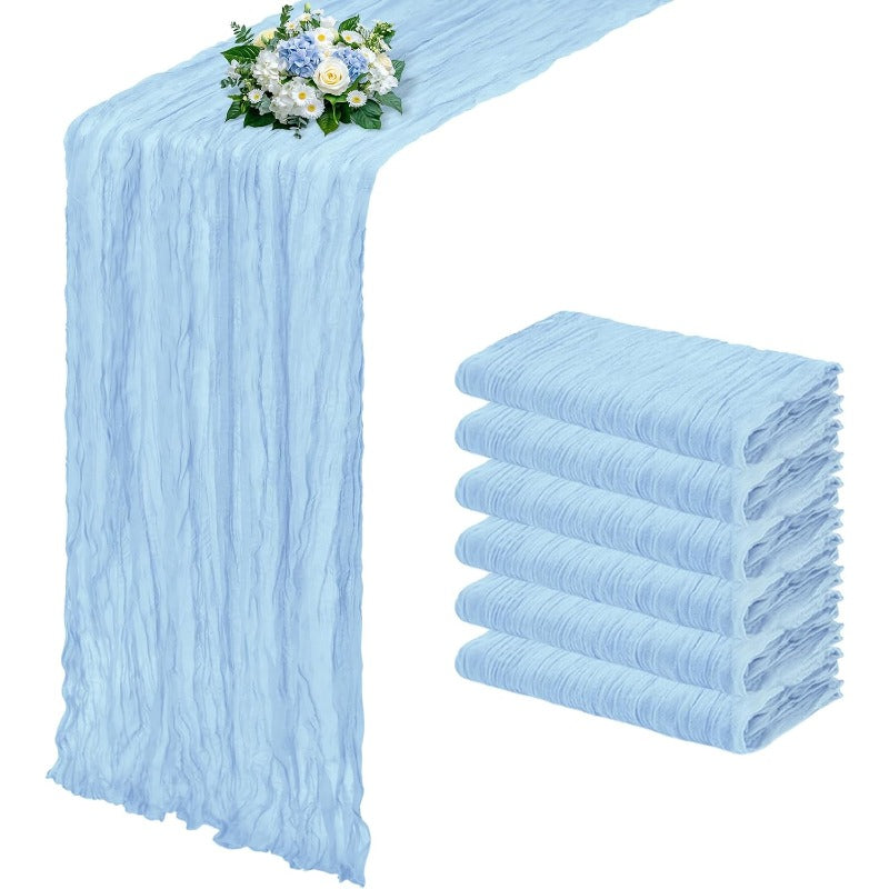 Six-Piece Cheesecloth Table Runner Set, 21.7 x 72.8 Inches Each in Nine Colors for Dining and Events