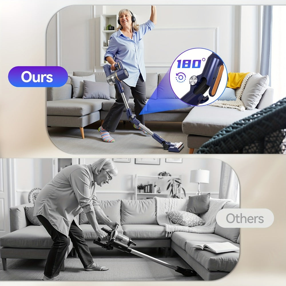 Stick and Handheld Vacuum Cleaner with LED Floor Head, Straight or 180-Degree Foldable Tube Options