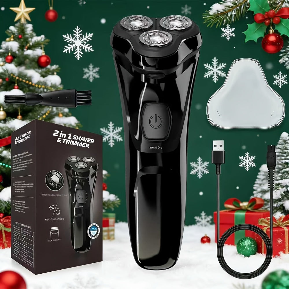 Three-Head Rotary Electric Shaver with Pop-Up Trimmer in Gunmetal or Blue Fade, ABS and Stainless Steel