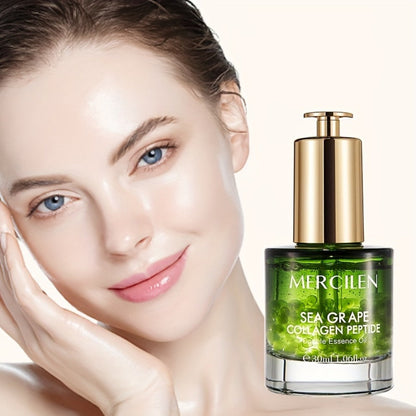 Face Serum Mercilen Sea Grape, Collagen Peptide and Squalane Essence Oil in a Green Pump Bottle