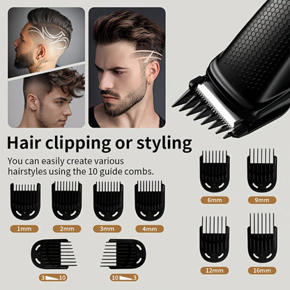 Beard Trimmer for Men - Professional Hair Clipper Electric Razor Zero Gapped T-Blade Edger Liner Cordless Rechargeable Mustache Trimmer Grooming Kit for Body Face Neck Black