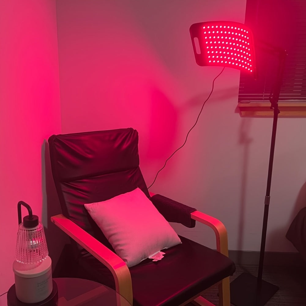 Curved Red and Near-Infrared LED Light Panel with 15 x 8.6-Inch Head, Adjustable Floor Stand and Articulating Arm