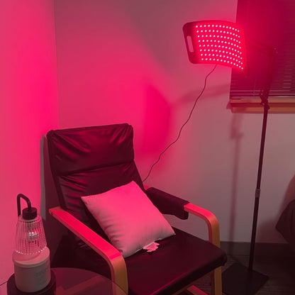 Curved Red and Near-Infrared LED Light Panel with 15 x 8.6-Inch Head, Adjustable Floor Stand and Articulating Arm