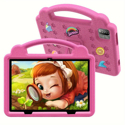 10.1 Inch Kids Tablet Android 15 12GB RAM 64GB ROM Children Educational Tablet with Protective Case Handle Dual Cameras Wi-Fi Parental Controls Pre-Installed Apps Games Toddlers Ages 3-12 Blue Pink