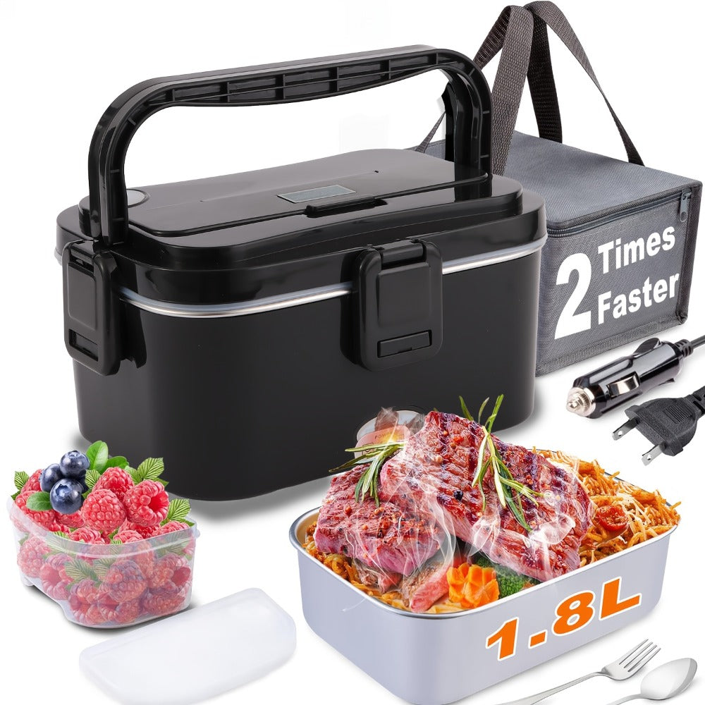 Electric Lunch Box Portable Food Warmer 60oz, 110V Home & 12V/24V Car Heated Meal Container, Stainless Steel