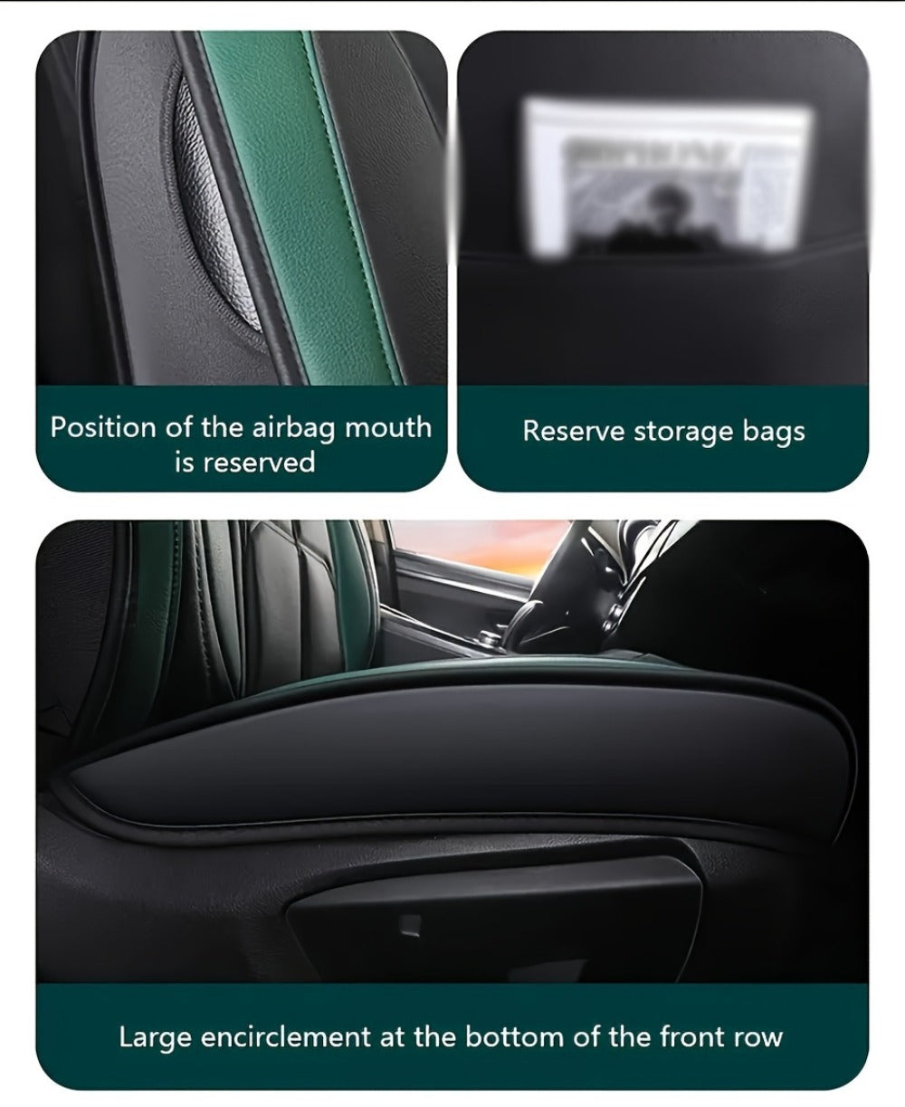 Car Seat Covers Sporty Faux Leather Full-Coverage Front Seat Design in Green or Blue Options