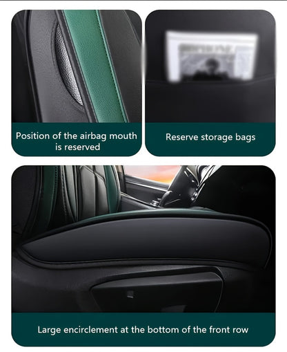 Car Seat Covers Sporty Faux Leather Full-Coverage Front Seat Design in Green or Blue Options