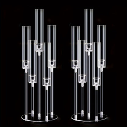 Acrylic Candelabra Centerpiece 5-Arm Clear Candle Holder Set for Wedding Table Decor Birthday Party Christmas Thanksgiving Candlelight Dinner
