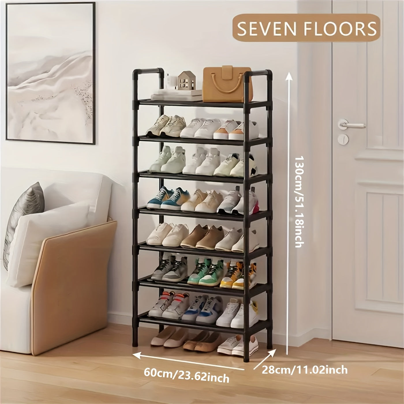 Black Multi-Tier Shoe Rack in 3 to 8-Tier Options, 23.62 Inch Wide for Entryways and Closets