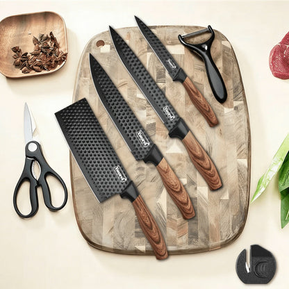 Kitchen Knife Set 3- or 7-Piece Stainless Steel with Black Handles, Sharpener and Poultry Shears Options