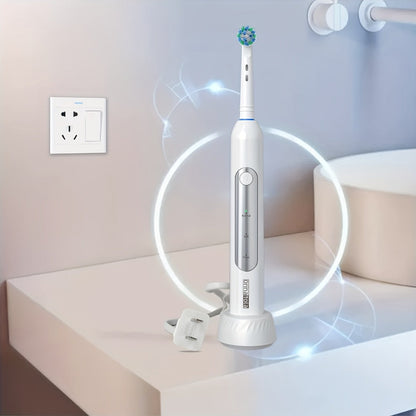 Electric Toothbrush with Eight Round Brush Heads, Three Modes, Induction Charging, IPX7 Rating and Travel Case