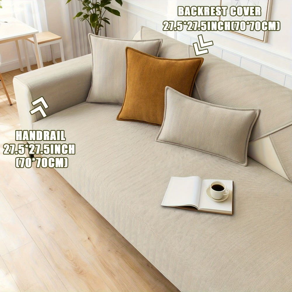Sofa Cover Ribbed Chenille Stretch Panels with Non-Slip Design for 1 to 4 Seats, Armrests or Cushions