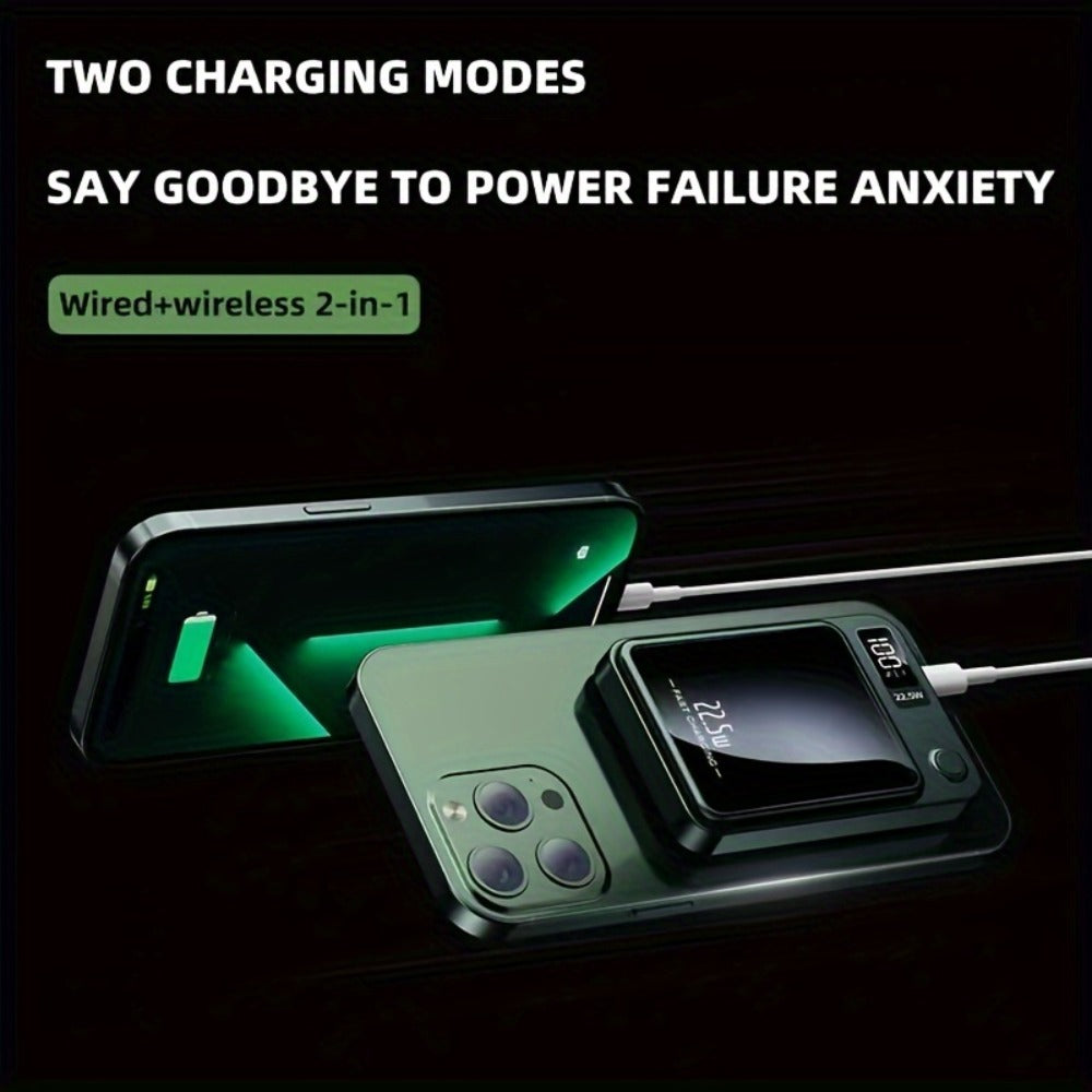 10000mAh Compact Magnetic Power Bank with 22.5W Wired Marking, Percentage Display and Four Colors