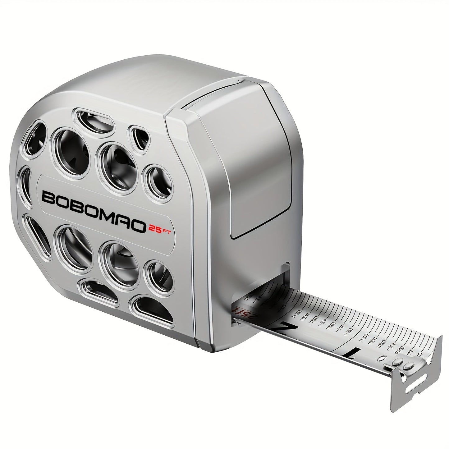 25-Foot Stainless Steel Measuring Tape with Self-Locking Blade, Magnetic Bottom and Hollow Silver ABS Housing