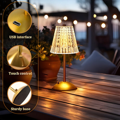 Crystal Atmosphere Lamp Portable – 3-Color Adjustable Touch LED Table Light with Retro Golden Design for Home, Dining Table & Restaurant Ambiance (Starlight / Pumpkin / Trumpet)