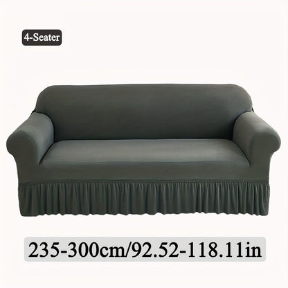 Stretch Sofa Slipcover Lightweight Breathable Elastic Full Cover Skirted Design Anti-Slip Soft Cool Comfort Machine Washable for 3 4 Seater Living Room Furniture Protector