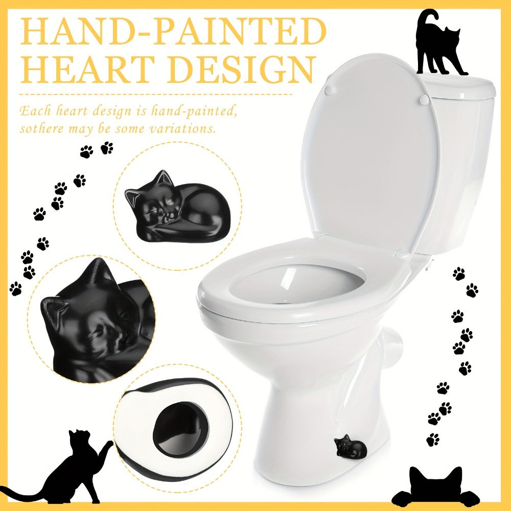 Two-Piece Black Cat Ceramic Toilet Bolt Cap Set for Decorative Bathroom Screw and Hardware Covers
