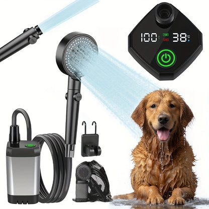 Portable Pet Shower Head with Temperature Display – 6000mAh Rechargeable Battery, 6 Spray Modes & 120-Min Runtime | Cordless Dog Bathing Sprayer for Home, Outdoor & Travel | Lightweight & Easy to Use