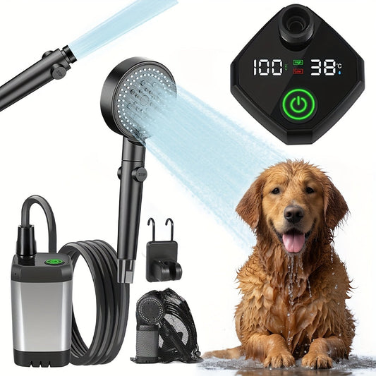 Portable Pet Shower Head with Temperature Display – 6000mAh Rechargeable Battery, 6 Spray Modes & 120-Min Runtime | Cordless Dog Bathing Sprayer for Home, Outdoor & Travel | Lightweight & Easy to Use