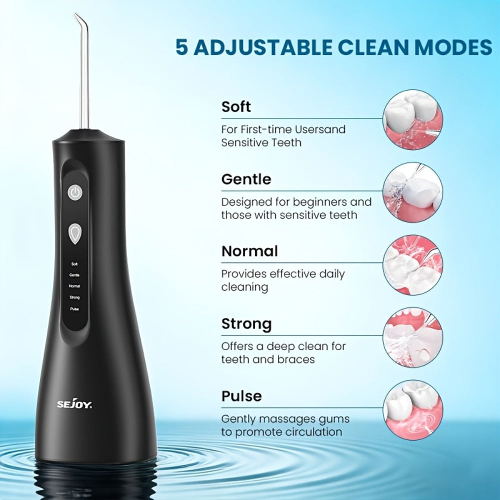 Water Flosser Cordless Five-Mode Design with Five Jet Tips, 1800mAh Battery and Pink or Black Options