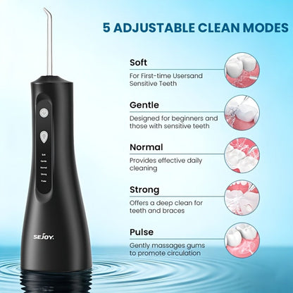 Water Flosser Cordless Five-Mode Design with Five Jet Tips, 1800mAh Battery and Pink or Black Options