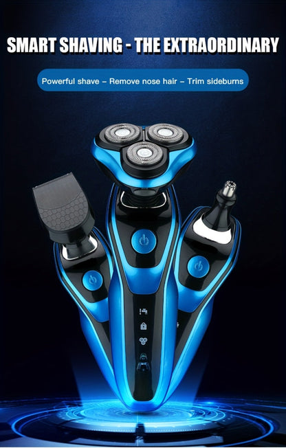 Electric Shaver 3-in-1 Floating-Blade Kit with Nose and Sideburn Trimmers, USB Charging and Digital Display