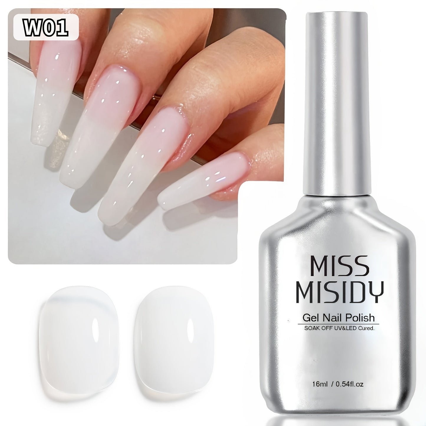 Gel Nail Polish in 15ml Milky White W01 Sheer Jelly for a Glass-Like Finish with UV/LED Cure