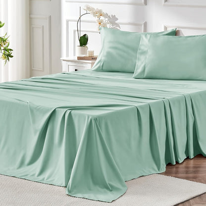Microfiber Bed Sheet Set 4-Piece Deep Pocket Fitted Sheet Flat Sheet Pillowcases Twin Full Queen King All Colors Soft Breathable Fade Resistant Easy Care