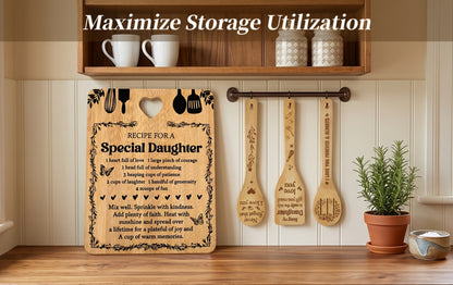 Engraved Bamboo Cutting Board Gift Set for Daughter, Recipe for a Special Daughter Kitchen Utensil Set, Personalized Birthday Christmas Gifts for Daughter from Mom Dad, Unique Sentimental Kitchen Gift