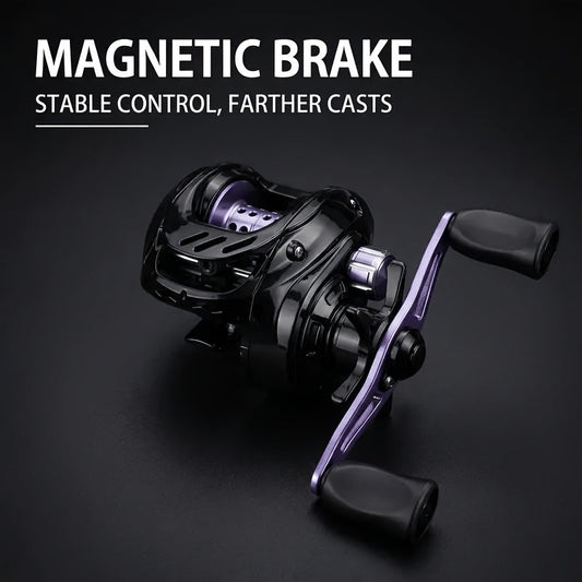 Baitcasting Reel 7.2:1 High-Speed Gear Ratio, 5+1 Ball Bearings 17.64LB Max Drag, Lightweight Freshwater Saltwater Bass Fishing Reel, Left & Right Hand Retrieve, Black Purple