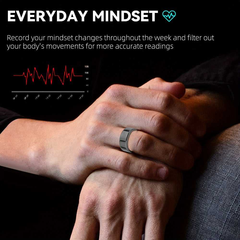 Smart Ring with Charging Case – Bluetooth 6.0 Fitness & Sleep Tracker, Steps, Calories, Remote Camera Control, iOS & Android Compatible, Sizes 7–13, Black Gold Silver