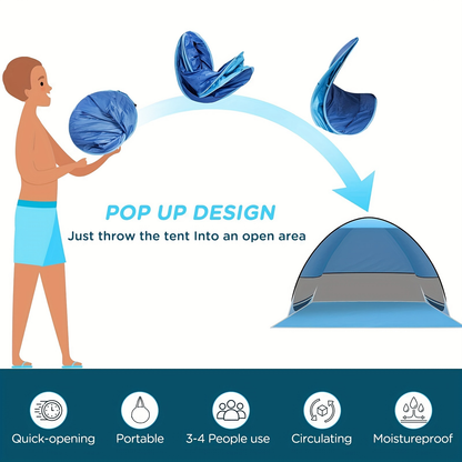 Pop-Up Beach Sun Shelter with 200 x 165 x 130 cm Interior, Six Stakes and Green or Blue Options