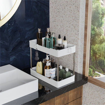 Three-Pack Under-Sink Storage Organizer Set with Two-Tier Racks in Graduated Sizes and Black or White Finish